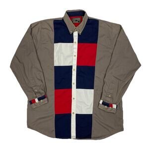 Western Image Colorblock Shirt XL Vintage 90s Style Flag Patchwork